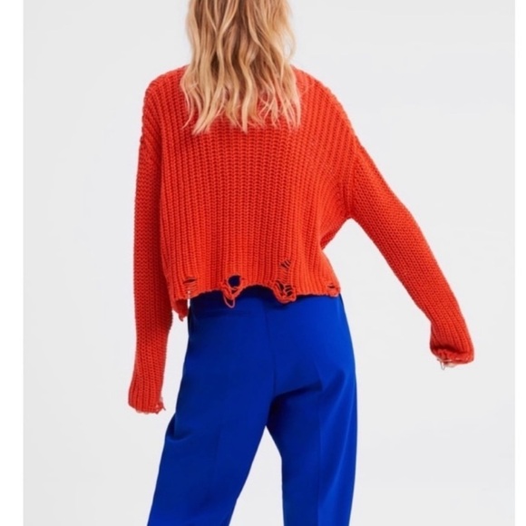 Zara Orange Distressed Sweater Small - Picture 2 of 8